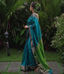 Teal Blue Pure Soft Banarasi Saree