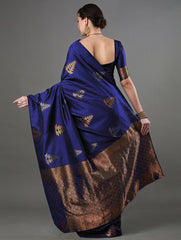 Exquisite Royal Blue Banarasi Soft Silk Saree with Copper & Silver Zari Weaving