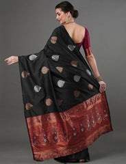 Exquisite Black Banarasi Soft Silk Saree with Copper & Silver Zari Weaving