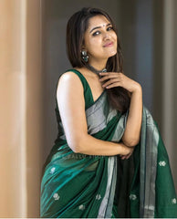 Luxurious Soft Cotton Green Saree