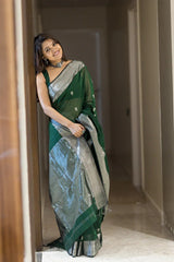 Luxurious Soft Cotton Green Saree