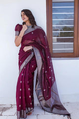 Luxurious Soft Cotton Maroon Saree