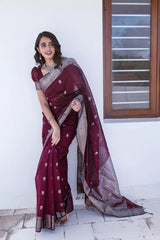 Luxurious Soft Cotton Maroon Saree