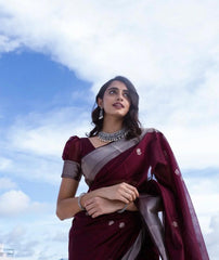 Luxurious Soft Cotton Maroon Saree