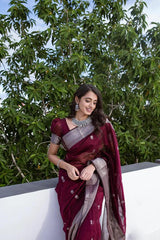 Luxurious Soft Cotton Maroon Saree