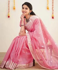 Luxurious Soft Cotton Baby Pink Saree