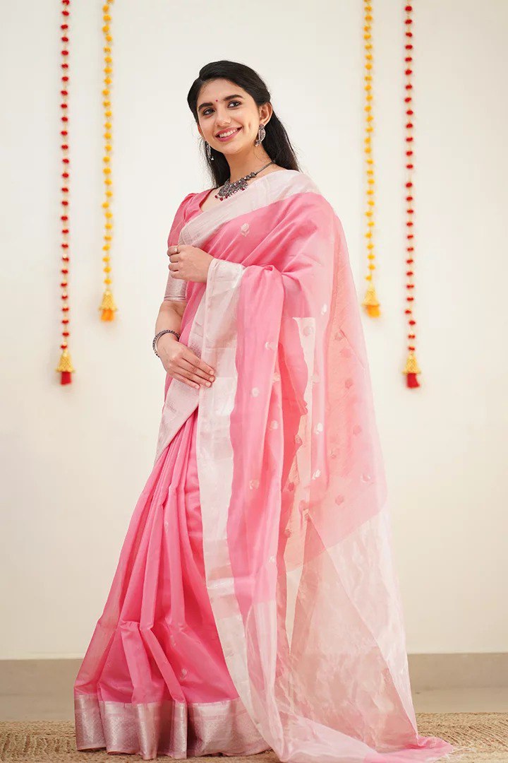 Luxurious Soft Cotton Baby Pink Saree