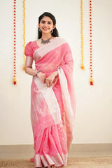 Luxurious Soft Cotton Baby Pink Saree