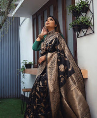 Exquisite Black Banarasi Soft Silk Saree with Copper Zari Weaving