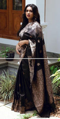 Exquisite Black Banarasi Soft Silk Saree with Silver Zari Weaving