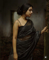 Luxurious Black Banarasi Soft Silk Saree with Silver Zari Weaving