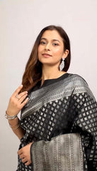 Black Banarasi Soft Silk Saree With Blouse