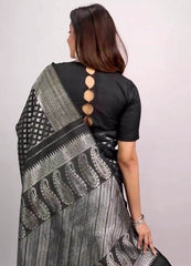 Black Banarasi Soft Silk Saree With Blouse