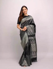 Black Banarasi Soft Silk Saree With Blouse