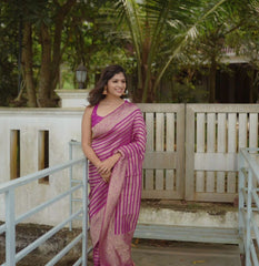 Pink Banarasi Soft Silk Saree With Blouse