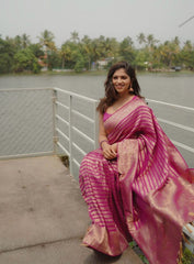 Pink Banarasi Soft Silk Saree With Blouse