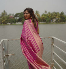 Pink Banarasi Soft Silk Saree With Blouse