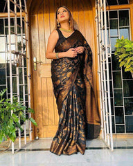 Black Banarasi Soft Silk Saree with Copper Zari Weaving