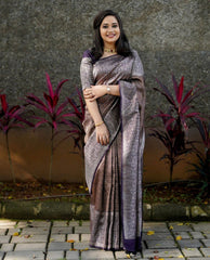 Exquisite Banarasi Soft Silk Saree with Copper & Silver Zari Weaving