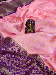 Elegant Pink Banarasi Soft Silk Saree with Blouse