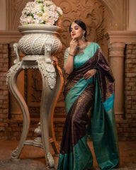 Luxurious Wine Banarasi Soft Silk Saree with Gold Zari Weaving