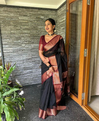 Exquisite Black Banarasi Soft Silk Saree