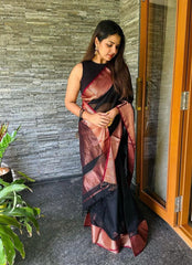 Exquisite Black Banarasi Soft Silk Saree