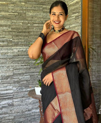 Exquisite Black Banarasi Soft Silk Saree