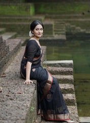 Black Banarasi Soft Silk Saree with Gold Zari Weaving