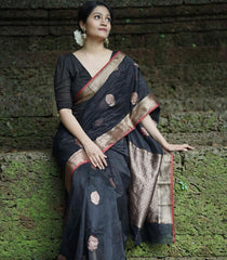 Black Banarasi Soft Silk Saree with Gold Zari Weaving