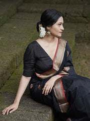 Black Banarasi Soft Silk Saree with Gold Zari Weaving