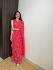 Beautiful Red Leheriya Desinger Georgette Saree