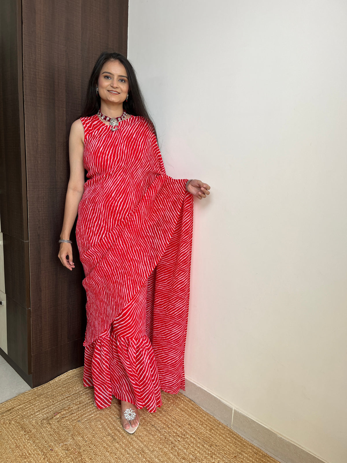 Beautiful Red Leheriya Desinger Georgette Saree