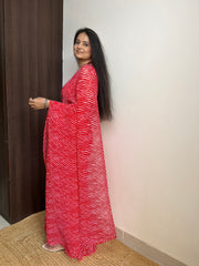 Beautiful Red Leheriya Desinger Georgette Saree