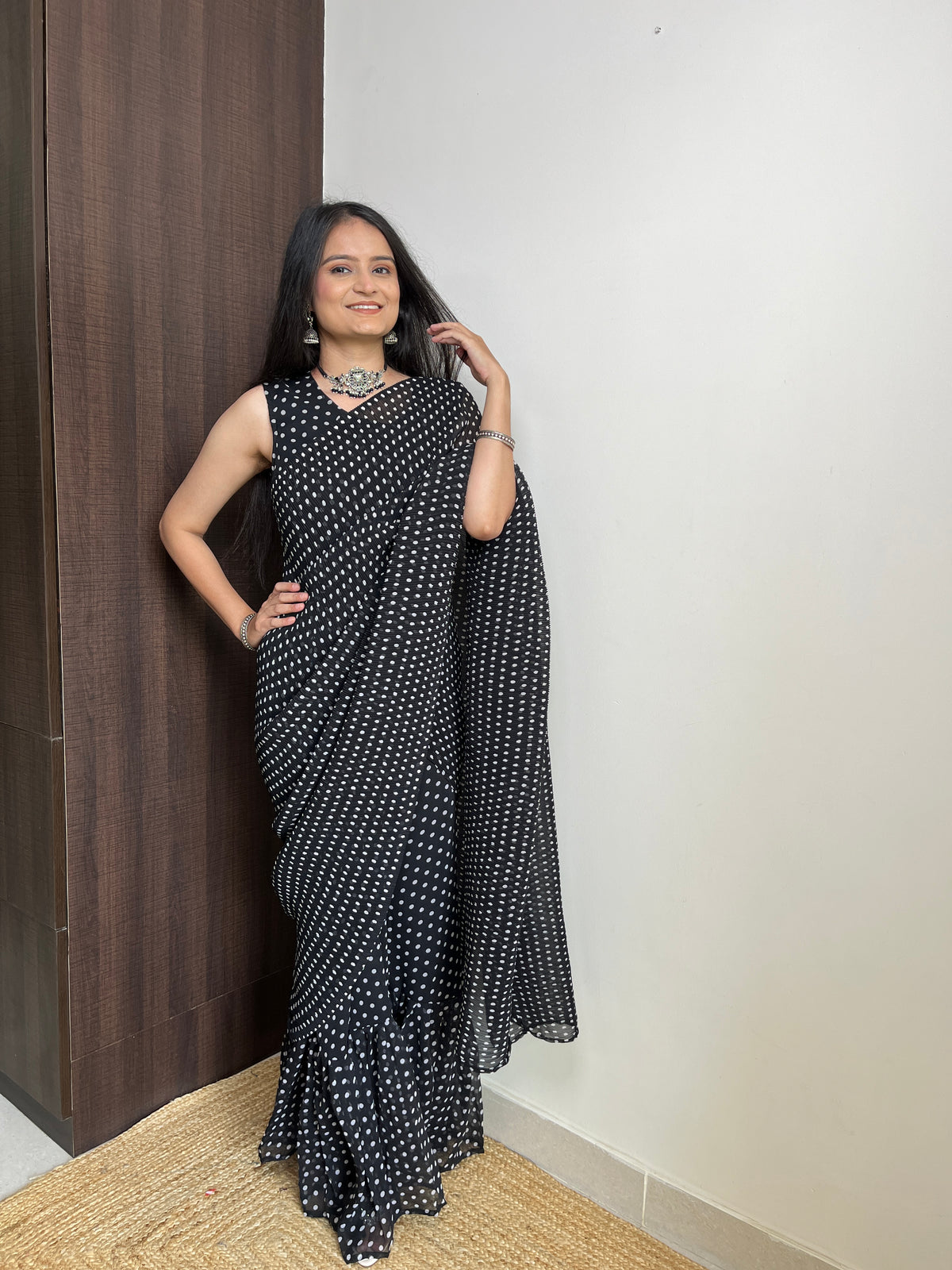 Beautiful Black Dot Desinger Georgette Saree