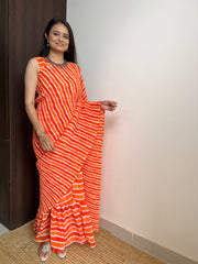 Beautiful Orange And Red Combination Leheriya Desinger Georgette Saree