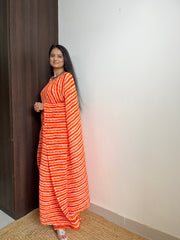 Beautiful Orange And Red Combination Leheriya Desinger Georgette Saree