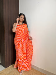 Beautiful Orange And Red Combination Leheriya Desinger Georgette Saree