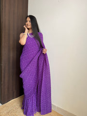 Attractive Purple Bandhani Desinger Georgette Saree