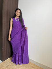 Attractive Purple Bandhani Desinger Georgette Saree