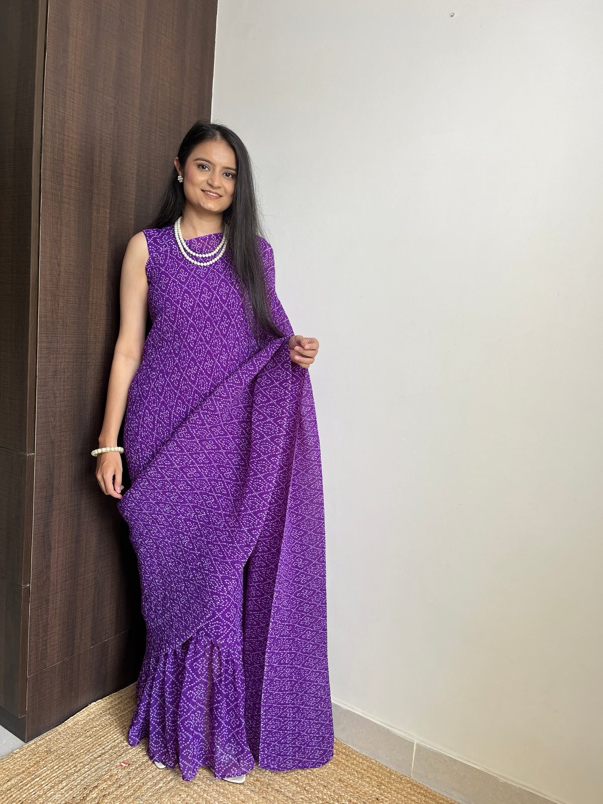 Attractive Purple Bandhani Desinger Georgette Saree