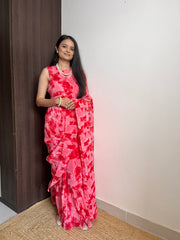 Beautiful Red Desinger Georgette Saree