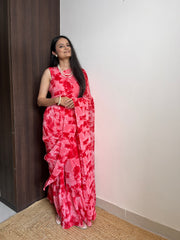 Beautiful Red Desinger Georgette Saree