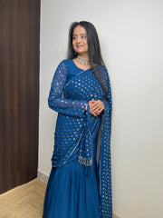 Blue Colour Beautiful Sequence Work Lehenga Saree