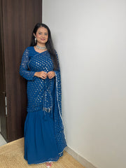 Blue Colour Beautiful Sequence Work Lehenga Saree