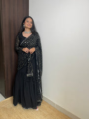 Black Colour Beautiful Sequence Work Lehenga Saree