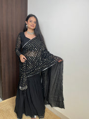 Black Colour Beautiful Sequence Work Lehenga Saree