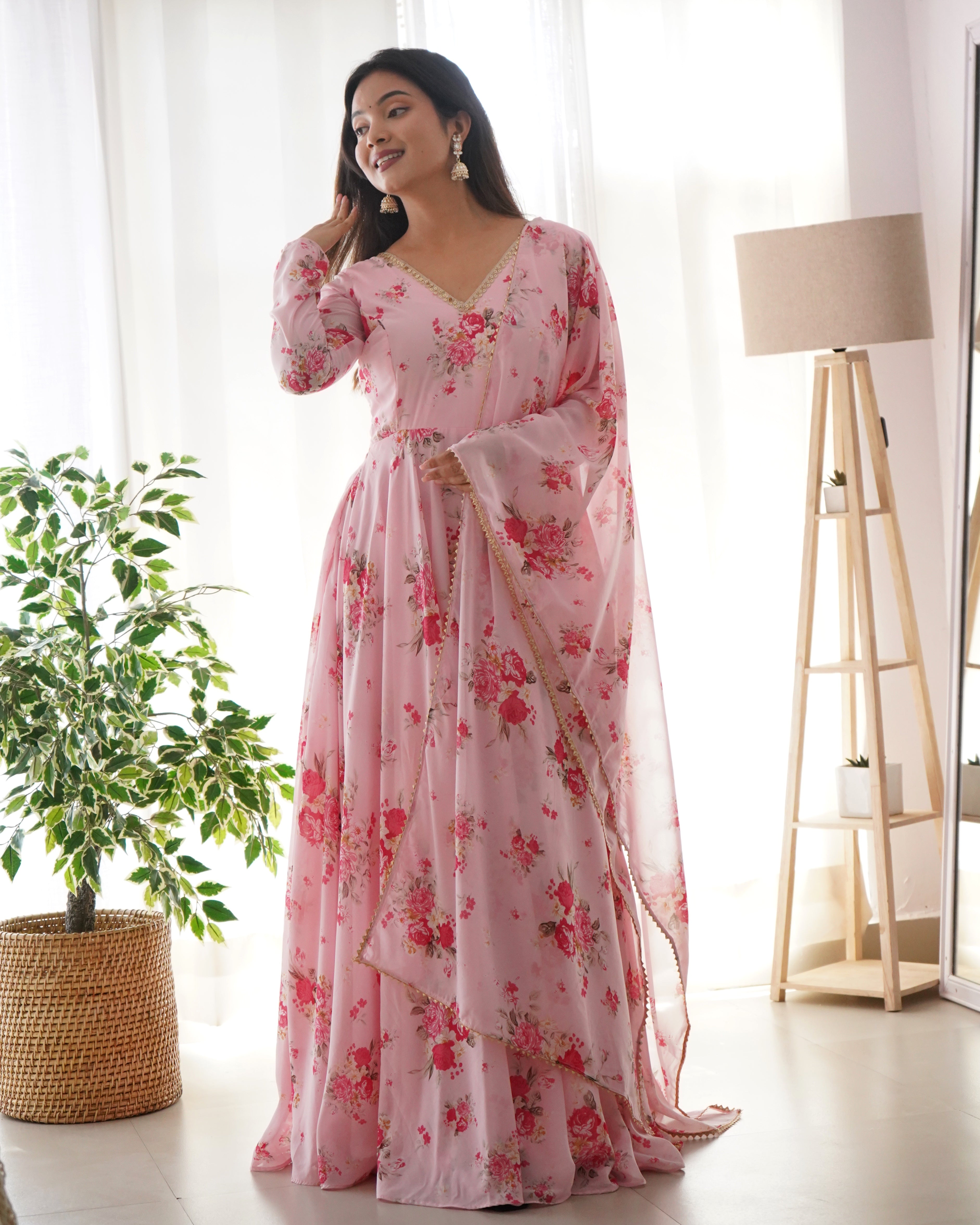 Soft Georgette Anarkali Gown With Dupatta Set