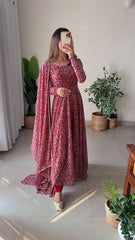 Maroon Georgette Kalamkari Printed Full Flair Anarkali Suit