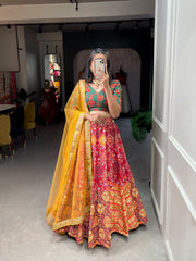Red Color Printed Vaishali Silk Lehenga Choli Set